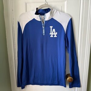 LA DODGERS Men’s Fanatics Blue and White 1/4 Zip Pullover Size Small